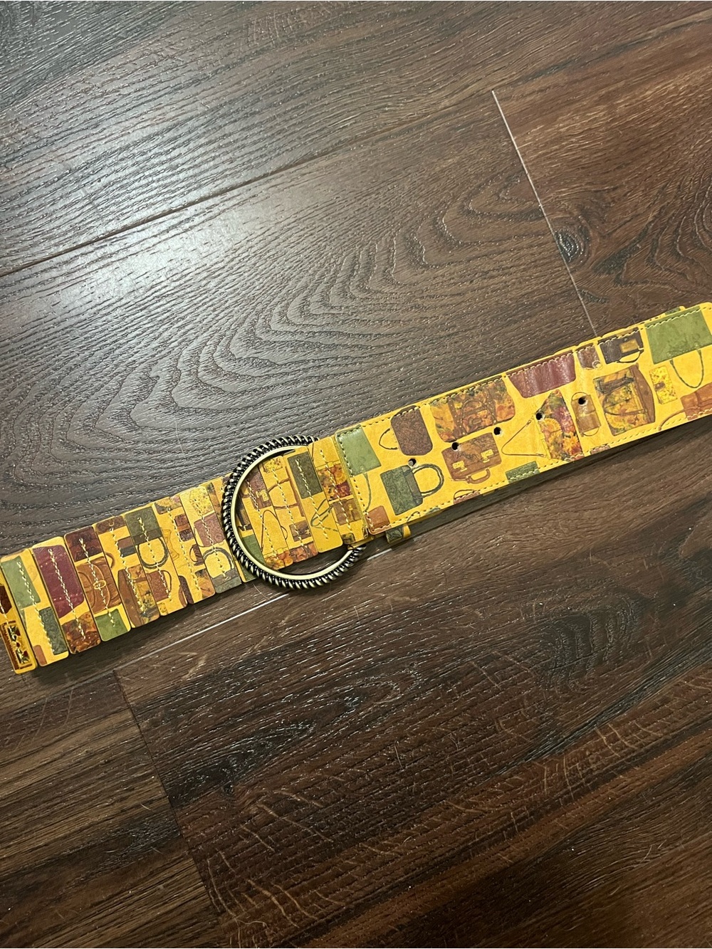 Patricia Nash Vintage Style Yellow Patchwork Stretch Belt